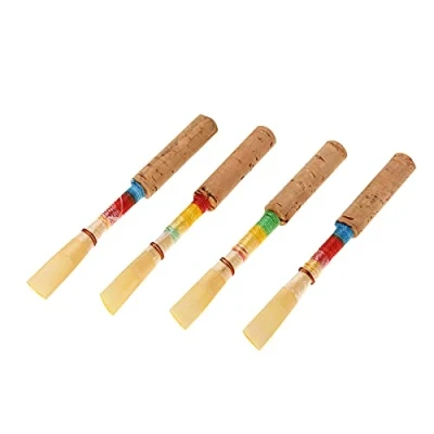 Image of Oboe Reed, 4Pcs Medium Soft Reeds Handmade Reed Red Cork Wind Instrument Parts with Plastic Storage Box Accessories