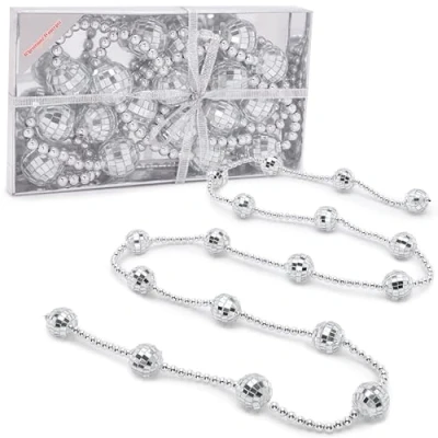Image of Christmas Concepts® 1.8m (5ft 9&quot;) Silver Mirror Bauble Bead Garland Party &amp; Decorations