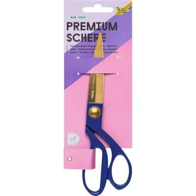 Image of folia 7741 Premium Scissors Household in Gold with Blue Handle, Approx. 7.9 Inch Long, Kitchen for Paper, Cardboard, Fabric, Plants, Wool, Yarn, etc.