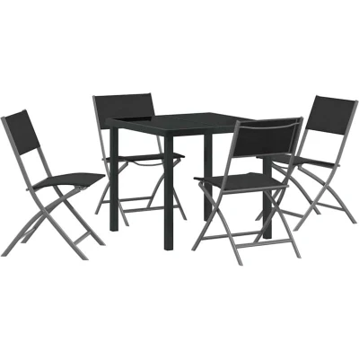 Image of vidaXL 5 Piece Garden Dining Set Black Textilene and Steel
