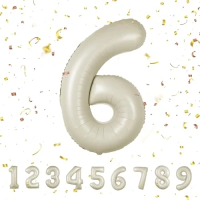 Image of Number Balloons 6,Beige 6 Balloon 40 Inch Giant Helium Foil for Boys Girls Party Decor Birthday Anniversary Graduation Decorations Supplies