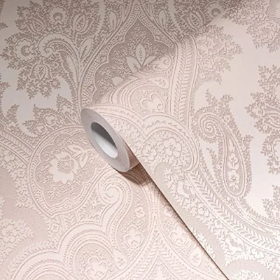 Image of Livingwalls My Home Spa 387083 Non Woven Wallpaper Baroque Pink Glitter Ornament Living Room 10.05 x 0.53 m Made in Germany