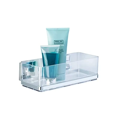 Image of WENKO 22692100 Vacuum Loc® wall shelf Quadro, Stainless steel, 25.5 x 8.5 14 cm, Shiny