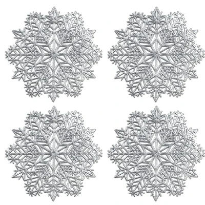 Image of SCF2017 PVC Snowflake shaped Coasters for Drink Cup Mats Small Cute Placemats Home Christmas Decorations,Set of 4,Silver