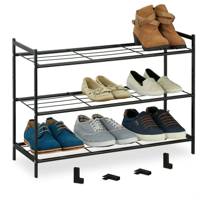 Image of Relaxdays Rack 3 Levels, Connectors, 9 Pairs, Shoes Storage for Hallway, 50 x 70 26 cm Stackable, Stable, Black, Steel