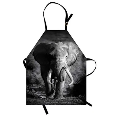 Image of ABAKUHAUS Grey Apron, Exotic Wildlife Elephant, Unisex Kitchen Bib Apron with Adjustable Neck for Cooking Baking Gardening,