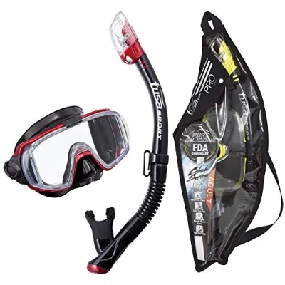 Image of TUSA SPORT UC3125 Dive Mask and Snorkel Set ADULT Black Series Black/Metallic Dark Red
