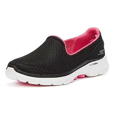 Image of Skechers Womens Go Walk 6 Big Splash Sneaker, Black Hot Pink, UK