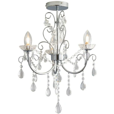 Image of Tabitha 3 Light Semi Flush Bathroom Multi Arm Ceiling Chrome, Clear Crystal (K9) Glass Detail IP44, G9