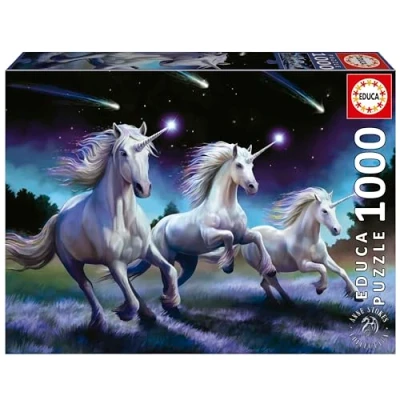 Image of Educa Unicorns, Anne Stokes 1000 Piece Puzzle for Adults. Measurements: 68 x 48 cm. Includes Glue Fix Puzzle. From 14 years old