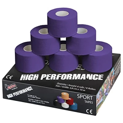 Image of ALPIDEX 6 x Sports Tape 10 m 3.8 cm Many Colours Zinc Oxide Finger Tearable Skinfriendly Handball Football Volleyball Rugby, Colour:purple