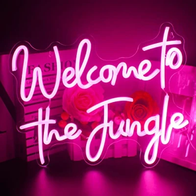 Image of Looklight Welcome to The Jungle Neon Sign Pink LED Light Signs for Wall Decor USB Powered Lights Bedroom Home Bar Garden Wedding Engagement Party Room