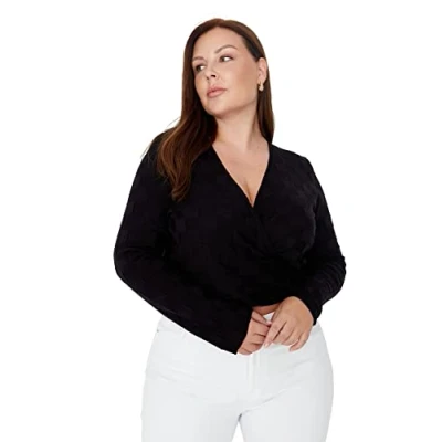 Image of Trendyol Women&#039;s Double Breasted Plain Regular Plus Size Sweater Sweatshirt, Black, 5XL