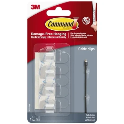 Image of 3M Command Round Cord Clip Clear, Acrylic, Multicoloured, 0.45 x 3.78 6.65 cm
