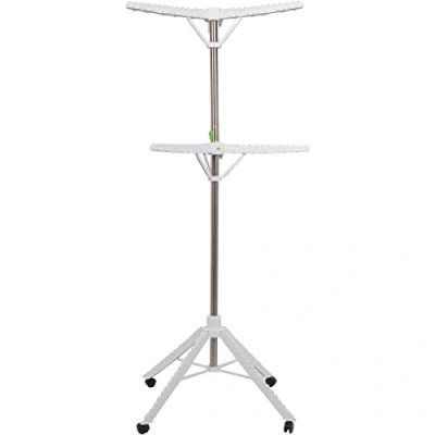 Image of blackpoolal Clothes Airer Drying Rack Extra Large 3 Tier Rail Stainless Steel Folds Flat For Easy Storage (White)