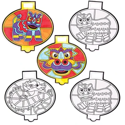 Image of Baker Ross Chinese New Year Colour In Window Decorations, For Kids to Decorate and Display (Pack of 12) , Assorted AR957