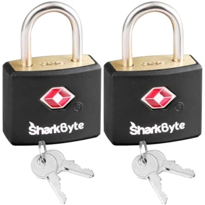 Image of SharkByte TSA Approved Luggage Locks with Keys [2 Pack] Key Travel Locks, Suitcase Padlock, Small Keyed Gym Lockers, Laptop Bags, Suitcases, Backpacks, Bags Zippers, Mini