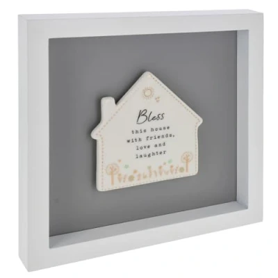 Image of Shudehill Giftware Heartfelt Art Butterfly, Square, House, Angels or Heart Plaque in White Frame Large Mum, Dad, Grandad, Friends, Family, Home (House Home)