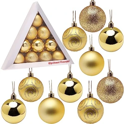 Image of Christmas Concepts® Pack of 10 60mm (2.4&quot;) Tree Baubles Shiny, Matte &amp; Glitter Decorated (Gold)