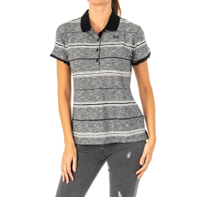 Image of La Martina Womenss short sleeved polo shirt with lapel collar LWP005 Black Cotton Size Medium