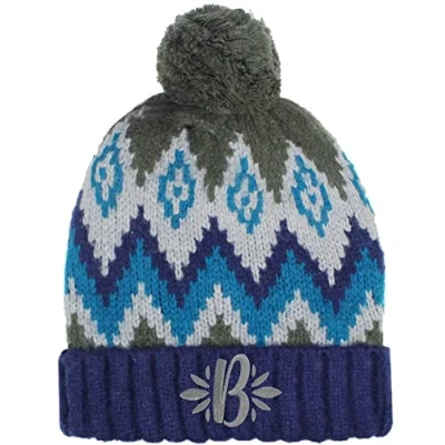 Image of TeddyT&#039;s Personalised Women&#039;s Nordic Fleece Lined Luxury Bobble Hat (Olive &amp; Navy)
