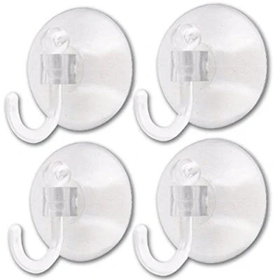 Image of White Hinge Pack Of 4 Large Window Suction Cup Hooks 35mm Clear Heavy Sucker Hangers