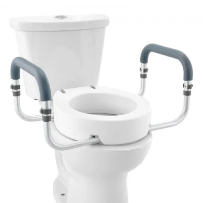 Image of VEVOR Raised Toilet Seat, 3.5&quot; Height Raised, 300 lbs Weight Capacity, for Standard Round Toilet, Aluminum Handrail, with EVA Armrest Padding, Elderly, Handicap, Patient, Pregnant, Medical