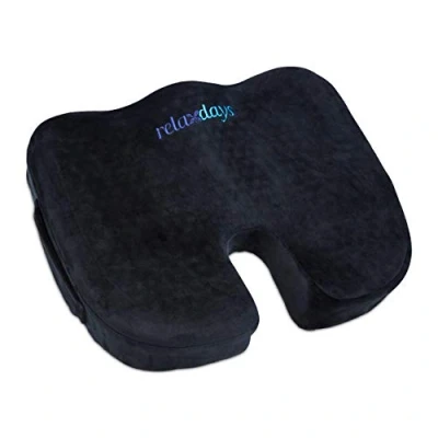 Image of Relaxdays Orthopaedic Seat Cushion, Memory Foam with Gel, Office, Car, Wheelchair, Ergonomic, Pressure relieving, Black