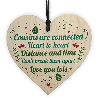 Image of RED OCEAN Birthday For Cousin Wooden Heart Family Friendship Keepsake Plaque