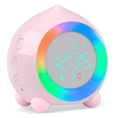 Image of Ayybboo Alarm Clock for Kids Digital Sunrise Simulator Bedside Mains Powered Girls Boys Bedroom LED Silent (Pink)
