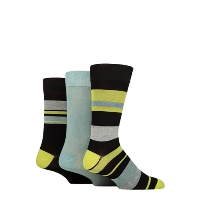 Image of Mens 3 Pair Glenmuir Patterned Bamboo Socks Block Stripes Black 7 11