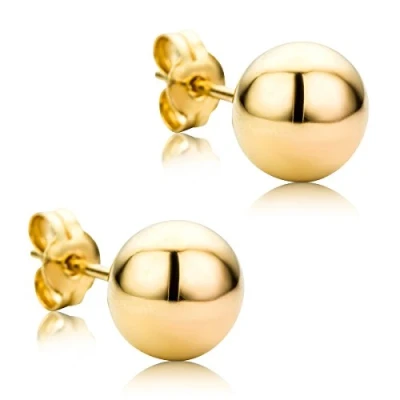 Image of OROVI 9ct (375) Basic Yellow Gold 7mm Ball Stud Earrings for Women Solid Earrings, Hypoallergenic Shipped in an Elegant Present Box a Luxurious Unboxing Experience