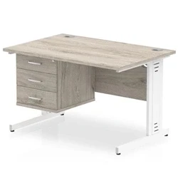 Image of Impulse 1200x800 Desk Grey Oak White Leg + Fixed Pedestal