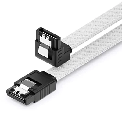 Image of deleyCON 60 cm SATA 3 Cable Nylon 6 Gbps Data III Connection Serial ATA for Motherboard &amp; Hard Drive HDD SSD 1 S L Connector 90 Angled White