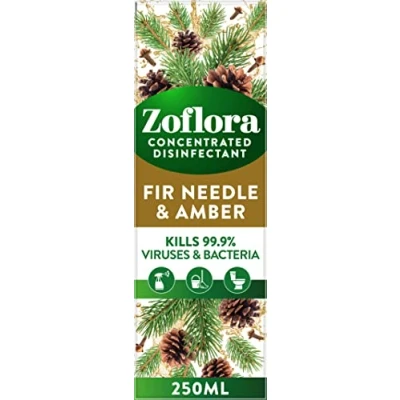 Image of Zoflora Fir Needle &amp; Amber Concentrated Multipurpose Disinfectant Liquid, Antibacterial Multi surface Cleaner, Pet Friendly, Kills 99,9% of Bacteria Viruses, 1 x 250ml