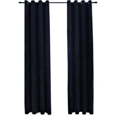 Image of vidaXL Blackout Curtains with Rings 2 pcs Velvet Black 140x225 cm
