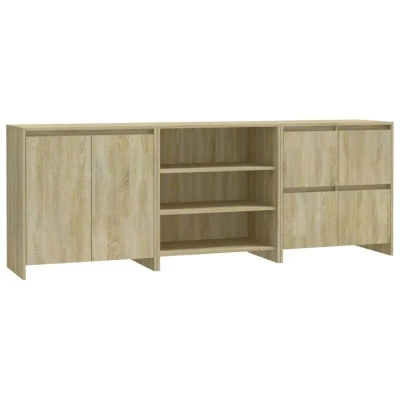 Image of vidaXL 3 Piece Sideboard Sonoma Oak Engineered Wood
