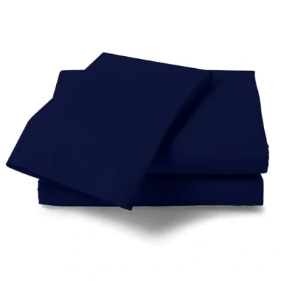 Image of Percale Single Flat Sheet Non Iron Luxury Bedding Set Polycotton Easy Care Bed Sheets Navy