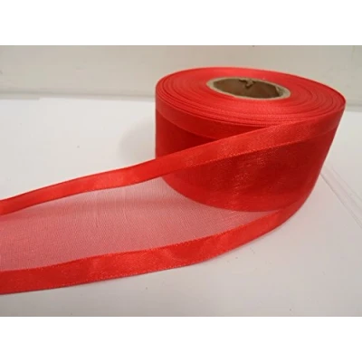 Image of 1 roll of 40mm Edged Organza Ribbon x 25 metres Poppy Bright Red Double Sided Satin Edge Sheer 40 mm 4cm