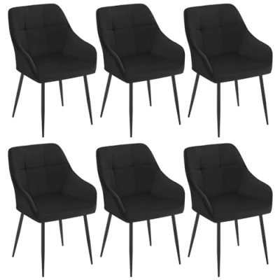Image of Klihome Dining Chairs Set of 6, Kitchen with Backrest, Velvet for Room, Living Room Upholstered Seat, Metal Legs, Vanity Bedroom Chairs, Black