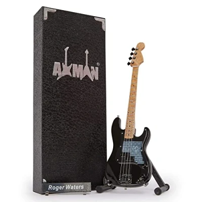 Image of R Waters Miniature Guitar Replica Music Gifts Handmade Ornamental 1/4 Scale Includes a Display Box, Name Tag and Stand