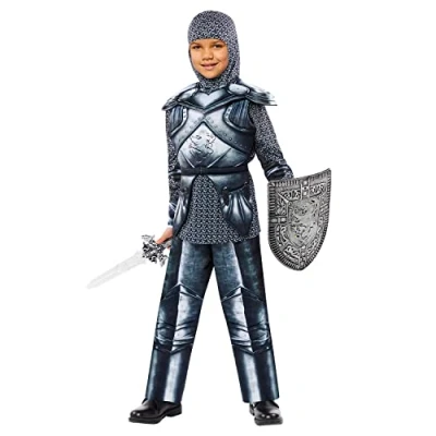 Image of amscan 9916122 Boys Curriculum Classic Knight Deluxe Historical Costume, Grey, 8 10 Years