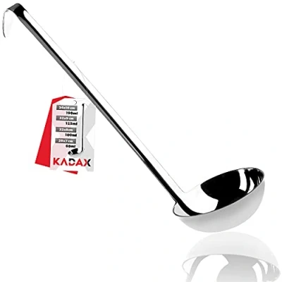 Image of KADAX Soup Ladle, Stainless Steel Ladle with Long Handle, Kitchen Serving in Several Sizes, Durable Silver for Soup, Stew, Gravy, Sauce (10 cm/190 ml)