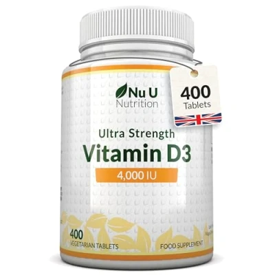 Image of Vitamin D3 4000 IU 400 Vegetarian Tablets 13 Month Supply High Strength 100 mcg D Immune System, Bone and Muscle Function Support Nu U Nutrition