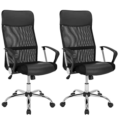 Image of CASARIA® 2x Ergonomic Mesh Office Chairs High Back Breathable Padded Rocker Seat Adjustable Height 110KG Weight Capacity Home Work Swivel Sleek Black Design