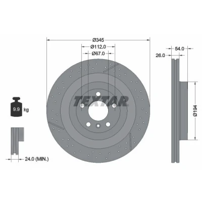 Image of 1664230512, A1664230512 Brake disc TEXTAR 92307905 345mm 26mm 05/06 112mm internally vented, Perforated Coated High carbon MERCEDES BENZ: ML Class