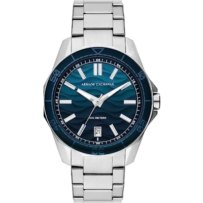 Image of Armani Exchange Quartz HAND DATE 44MM Watch, Men&#039;s, Size: One Size, Stainless steel silver