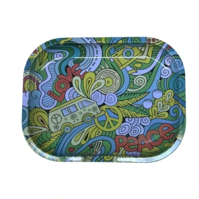 Image of Rolling Tray Metal Tobacco Smoking Accessories (Love Peace)
