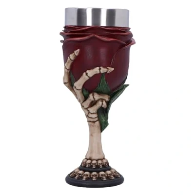 Image of Nemesis Now Rose to The Occasion Goblet 20cm, Red, Resin, Skeleton Goblet, Hand Holding Design, Stainless Steel Insert, Cast in Finest Expertly Painted