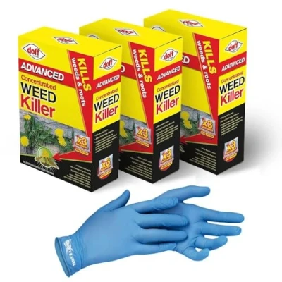 Image of 3 x Advanced Concentrated Weedkiller with 1 Pair Non Sterile Gloves Super Strength and Easy to use Contains Glyphosate kills unwanted vegetation (3 80ml Sachet)